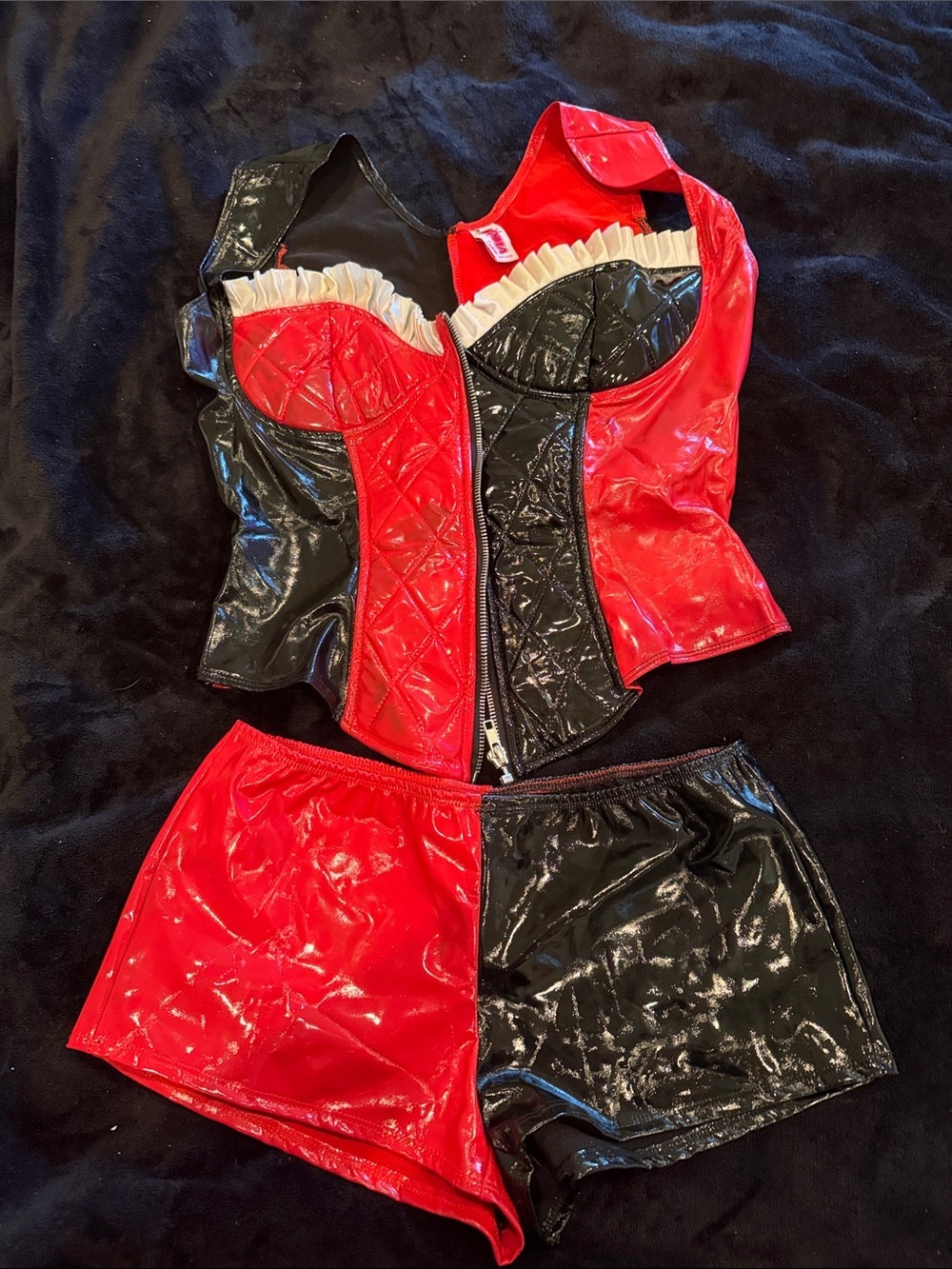 Roma Red and Black Vinyl Bustier and Shorts Set